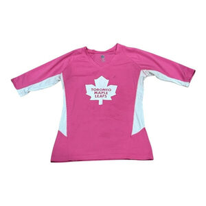 Toronto Maple Leafs Shirt Womens Medium Pink White NHL Hockey 3/4 Sleeve Raglan